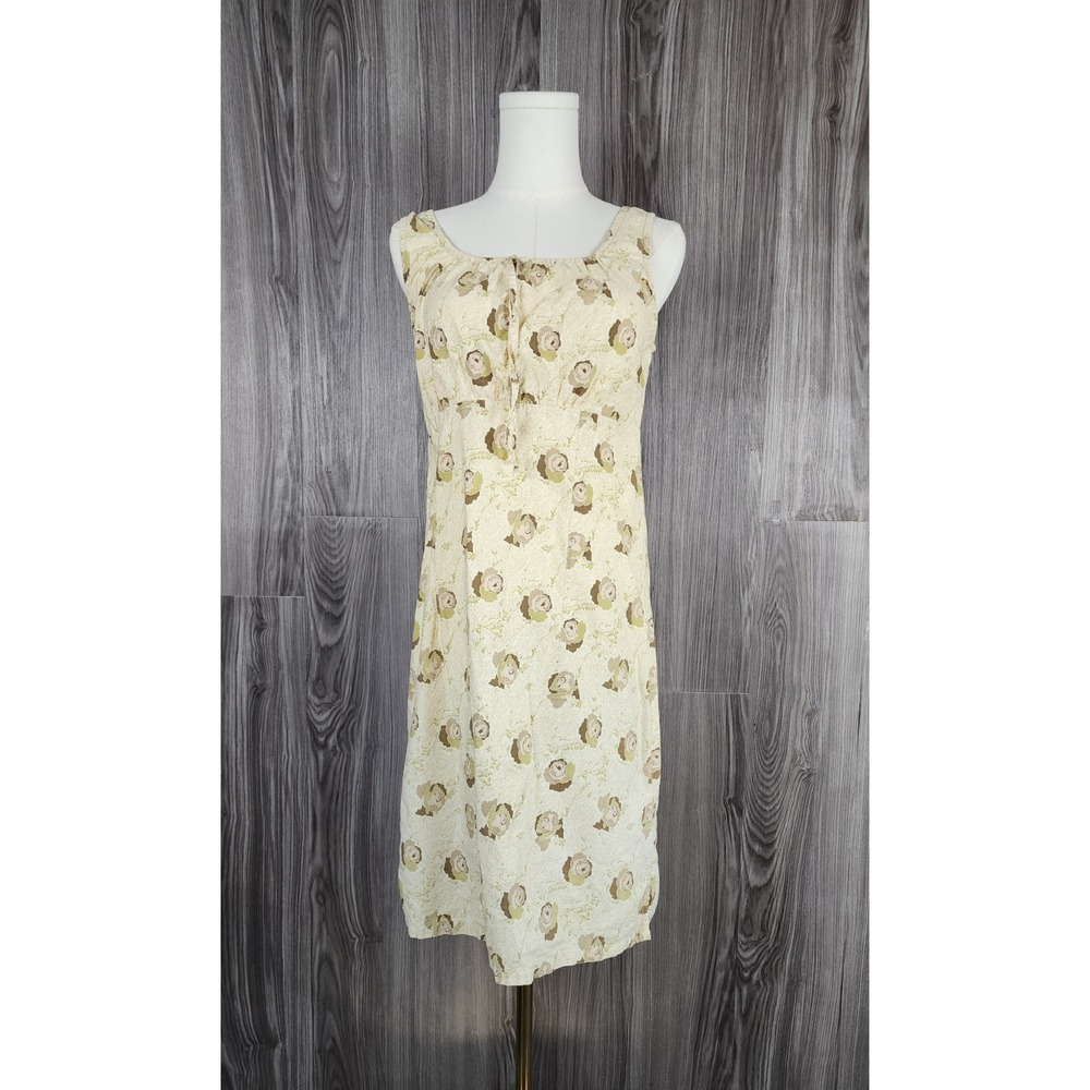 Faded Glory Woodash Floral‎ Cotton Sheath Dress Tan Green Medium 8/10 FG40382